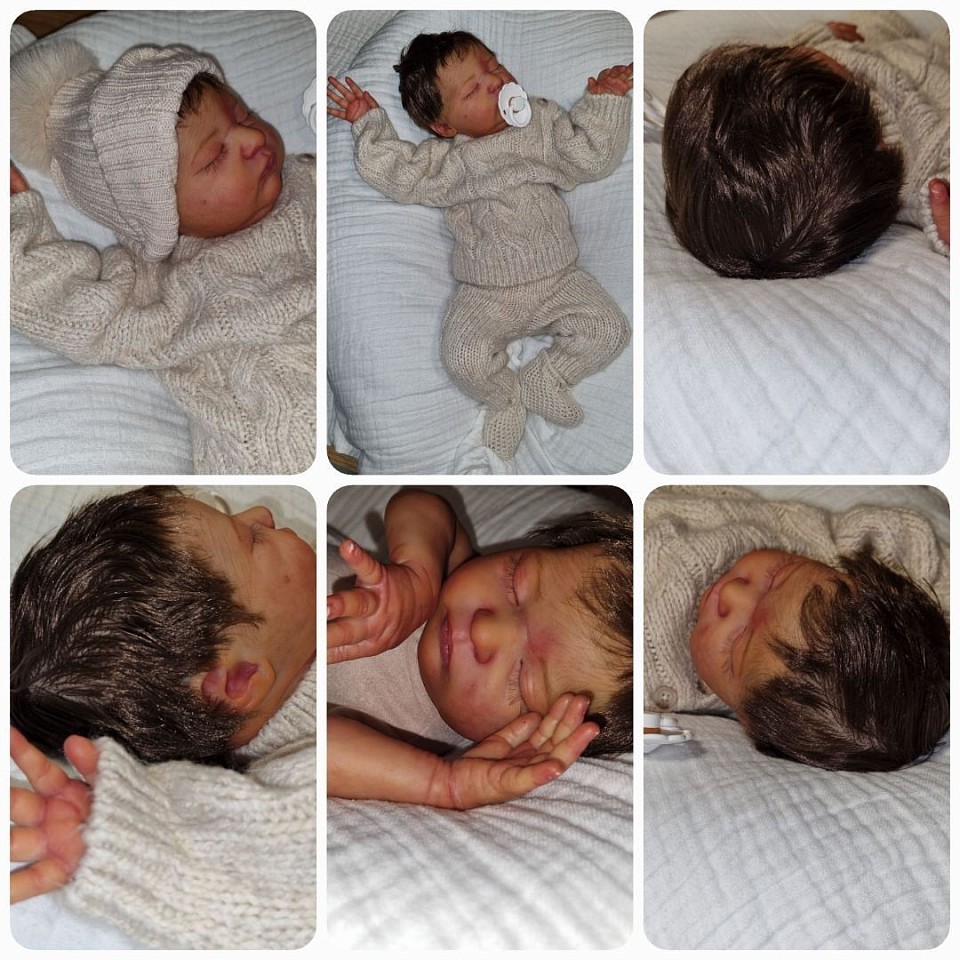 Bébé reborn rénové de A à Z.  Environ 51 cm pour 2kg330. Cheveux de couleur chocolat . Cils implantés  Tétine aimantée  Viendra avec des vêtements, tétine, couches,accessoires.Bébé est au prix de 290€ .N'hésitez pas pour plus de renseignements.